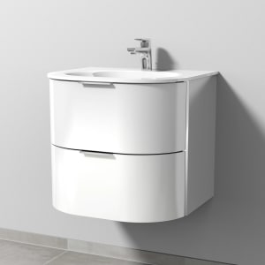 Sanipa 4balance Glas-Waschtisch + Waschtischunterbau 60 cm mit 2 Auszügen, Griff