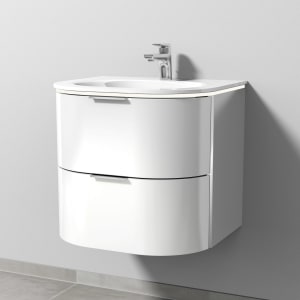 Sanipa 4balance Glas-Waschtisch + Waschtischunterbau 60 cm mit 2 Auszügen, Griff, LED