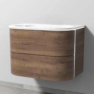 Sanipa 4balance Glas-Waschtisch ohne Bohrung + Waschtischunterbau 80 cm mit 2 Auszügen, LED