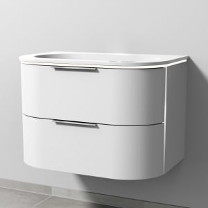 Sanipa 4balance Keramik-Waschtisch + Waschtischunterbau 80 cm mit 2 Auszügen, Griff, LED, OHNE Hahnloch