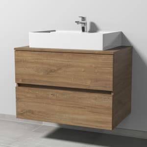 Sanipa Solo One Angular Keramik-Set 80 cm mit Keramik-Waschtisch und Waschtischunterbau mit 2 Auszügen