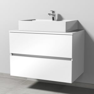 Sanipa Solo One Angular Keramik-Set 80 cm mit Keramik-Waschtisch und Waschtischunterbau mit 2 Auszügen