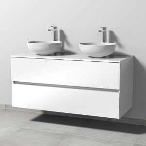 Sanipa Solo One Eloquo Keramik-Set 120 cm mit 2 Keramik-Waschtischen und Waschtischunterbau mit 2 Auszügen, inkl. 2 Armaturbohrungen