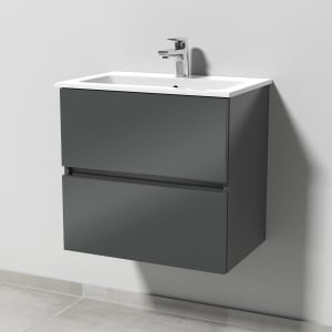 Sanipa Solo One Euphoria-Compact Keramik-Set 59,2 cm mit Keramik-Waschtisch und Waschtischunterbau mit 2 Auszügen