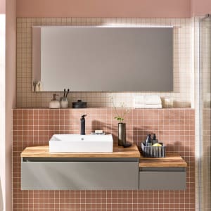 SCHÖNER WOHNEN-Kollektion Stockholm Badmöbelset aus Aufsatzwaschtisch mit Waschtischplatte und Unterschrank und Flächenspiegel 142 cm