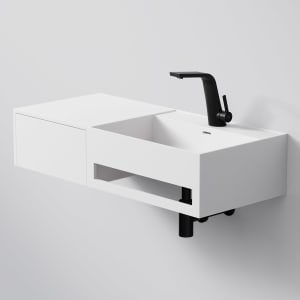 Steinberg Serie 443 Wandwaschtisch mit 1 Auszug links aus Mineo Stone 90 x 40 cm