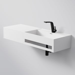 Steinberg Serie 443 Wandwaschtisch mit 1 Auszug links und Handtuchhalter aus Mineo Stone 120 x 40 cm