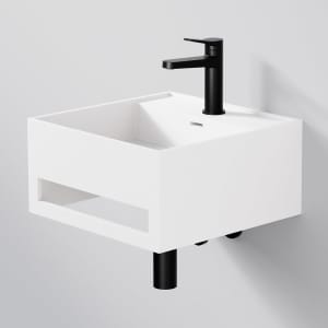 Steinberg Serie 443 Wandwaschtisch mit Handtuchhalter aus Mineo Stone 40 x 40 cm