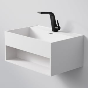 Steinberg Serie 443 Wandwaschtisch mit offenem Fach aus Mineo Stone 60 x 40 cm