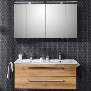 Steinkamp Life 2.0 Badmöbel Set 121 cm mit LED-Spiegelschrank, Doppelwaschtisch