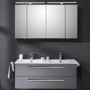 Steinkamp Life 2.0 Badmöbel Set 121 cm mit LED-Spiegelschrank, Doppelwaschtisch
