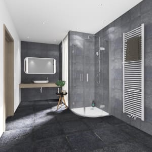 Steinkamp Lifestyle Runddusche 4-teilig 100 x 90 cm, Ausführung links inkl. easypearl, mittig mattiert