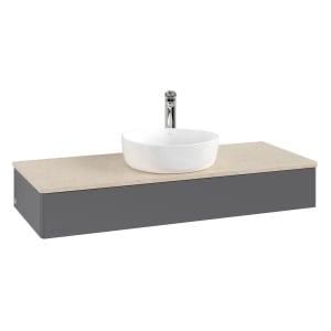 Villeroy & Boch Antao Waschbeckenunterschrank, 120 x 19 cm, 1 Auszug, Front ohne Struktur, mit Hahnloch, für Waschtisch mittig