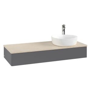 Villeroy & Boch Antao Waschbeckenunterschrank, 120 x 19 cm, 1 Auszug, Front ohne Struktur, mit Hahnloch, für Waschtisch rechts