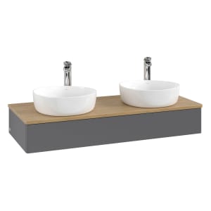 Villeroy & Boch Antao Waschbeckenunterschrank, 120 x 19 cm, 1 Auszug, Front ohne Struktur, mit Hahnloch, für Waschtisch links und rechts