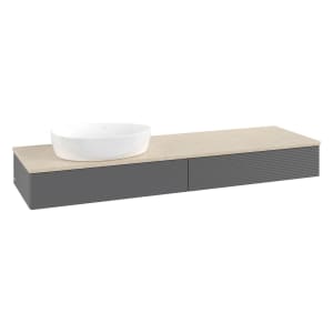 Villeroy & Boch Antao Waschbeckenunterschrank, 160 x 19 cm, 2 Auszüge, Front mit Struktur, ohne Hahnloch, für Waschtisch links