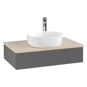 Villeroy & Boch Antao Waschbeckenunterschrank, 80 x 19 cm, 1 Auszug mit LED-Licht, Front ohne Struktur, mit Hahnloch