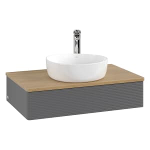 Villeroy & Boch Antao Waschbeckenunterschrank, 80 x 19 cm, 1 Auszug mit LED-Licht, Front mit Struktur, mit Hahnloch