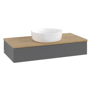 Villeroy & Boch Antao Waschbeckenunterschrank, 100 x 19 cm, 1 Auszug mit LED-Licht, Front mit Struktur, ohne Hahnloch