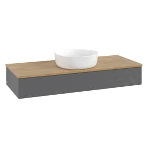 Villeroy & Boch Antao Waschbeckenunterschrank, 120 x 19 cm, 1 Auszug mit LED-Licht, Front mit Struktur, ohne Hahnloch, für Waschtisch mittig