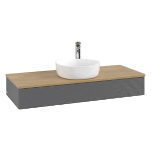 Villeroy & Boch Antao Waschbeckenunterschrank, 120 x 19 cm, 1 Auszug mit LED-Licht, Front mit Struktur, mit Hahnloch, für Waschtisch mittig