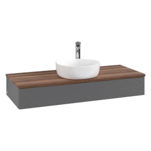 Villeroy & Boch Antao Waschbeckenunterschrank, 120 x 19 cm, 1 Auszug mit LED-Licht, Front mit Struktur, mit Hahnloch, für Waschtisch mittig