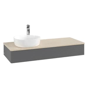 Villeroy & Boch Antao Waschbeckenunterschrank, 120 x 19 cm, 1 Auszug mit LED-Licht, Front mit Struktur, mit Hahnloch, für Waschtisch links
