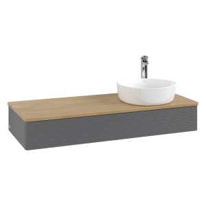 Villeroy & Boch Antao Waschbeckenunterschrank, 120 x 19 cm, 1 Auszug mit LED-Licht, Front mit Struktur, mit Hahnloch, für Waschtisch rechts