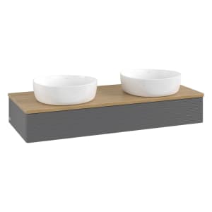 Villeroy & Boch Antao Waschbeckenunterschrank, 120 x 19 cm, 1 Auszug mit LED-Licht, Front mit Struktur, ohne Hahnloch, für Waschtisch links und rechts