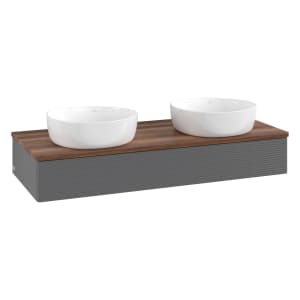 Villeroy & Boch Antao Waschbeckenunterschrank, 120 x 19 cm, 1 Auszug mit LED-Licht, Front mit Struktur, ohne Hahnloch, für Waschtisch links und rechts