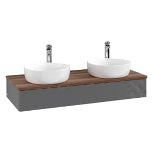 Villeroy & Boch Antao Waschbeckenunterschrank, 120 x 19 cm, 1 Auszug mit LED-Licht, Front mit Struktur, mit Hahnloch, für Waschtisch links und rechts