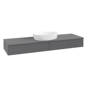 Villeroy & Boch Antao Waschbeckenunterschrank, 160 x 19 cm, 2 Auszüge mit LED-Licht, Front ohne Struktur, ohne Hahnloch, für Waschtisch mittig