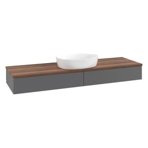 Villeroy & Boch Antao Waschbeckenunterschrank, 160 x 19 cm, 2 Auszüge mit LED-Licht, Front mit Struktur, ohne Hahnloch, für Waschtisch mittig