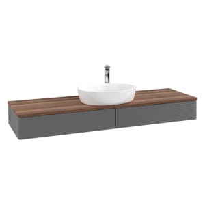 Villeroy & Boch Antao Waschbeckenunterschrank, 160 x 19 cm, 2 Auszüge mit LED-Licht, Front mit Struktur, mit Hahnloch, für Waschtisch mittig