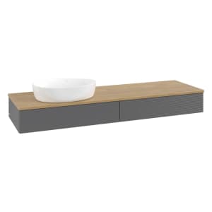 Villeroy & Boch Antao Waschbeckenunterschrank, 160 x 19 cm, 2 Auszüge mit LED-Licht, Front mit Struktur, ohne Hahnloch, für Waschtisch links