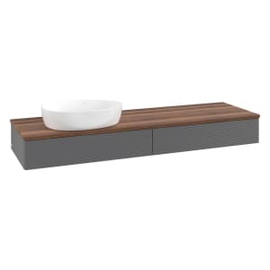 Villeroy & Boch Antao Waschbeckenunterschrank, 160 x 19 cm, 2 Auszüge mit LED-Licht, Front mit Struktur, ohne Hahnloch, für Waschtisch links