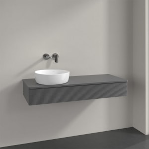 Villeroy & Boch Antao Waschbeckenunterschrank, 120 x 19 cm, 1 Auszug, Front mit Struktur, mit Hahnloch, für Waschtisch links