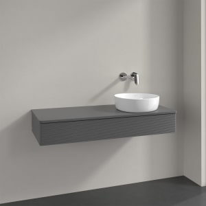 Villeroy & Boch Antao Waschbeckenunterschrank, 120 x 19 cm, 1 Auszug, Front mit Struktur, mit Hahnloch, für Waschtisch rechts