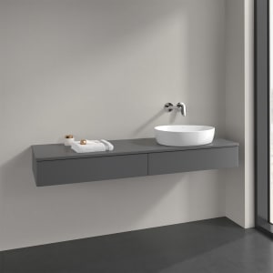 Villeroy & Boch Antao Waschbeckenunterschrank, 160 x 19 cm, 2 Auszüge, Front ohne Struktur, ohne Hahnloch, für Waschtisch rechts