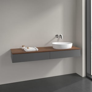 Villeroy & Boch Antao Waschbeckenunterschrank, 160 x 19 cm, 2 Auszüge, Front ohne Struktur, ohne Hahnloch, für Waschtisch rechts