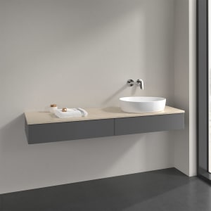 Villeroy & Boch Antao Waschbeckenunterschrank, 160 x 19 cm, 2 Auszüge, Front ohne Struktur, ohne Hahnloch, für Waschtisch rechts