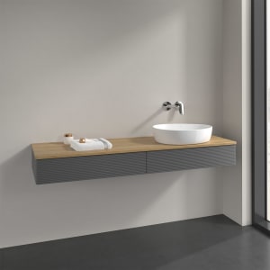 Villeroy & Boch Antao Waschbeckenunterschrank, 160 x 19 cm, 2 Auszüge, Front mit Struktur, ohne Hahnloch, für Waschtisch rechts