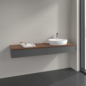 Villeroy & Boch Antao Waschbeckenunterschrank, 160 x 19 cm, 2 Auszüge, Front mit Struktur, mit Hahnloch, für Waschtisch rechts