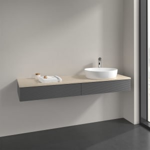 Villeroy & Boch Antao Waschbeckenunterschrank, 160 x 19 cm, 2 Auszüge, Front mit Struktur, mit Hahnloch, für Waschtisch rechts