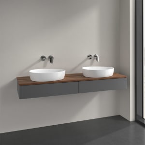Villeroy & Boch Antao Waschbeckenunterschrank, 160 x 19 cm, 2 Auszüge, Front ohne Struktur, ohne Hahnloch, für Waschtisch links und rechts