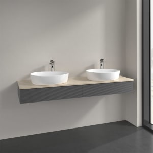 Villeroy & Boch Antao Waschbeckenunterschrank, 160 x 19 cm, 2 Auszüge, Front mit Struktur, mit Hahnloch, für Waschtisch links und rechts