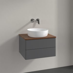 Villeroy & Boch Antao Waschbeckenunterschrank, 60 x 19 cm, 2 Auszüge, Fronten ohne Struktur, ohne Hahnloch