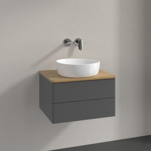 Villeroy & Boch Antao Waschbeckenunterschrank, 60 x 19 cm, 2 Auszüge, Fronten mit Struktur, ohne Hahnloch