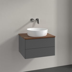 Villeroy & Boch Antao Waschbeckenunterschrank, 60 x 19 cm, 2 Auszüge, Fronten mit Struktur, ohne Hahnloch