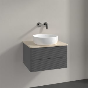 Villeroy & Boch Antao Waschbeckenunterschrank, 60 x 19 cm, 2 Auszüge, Fronten mit Struktur, ohne Hahnloch